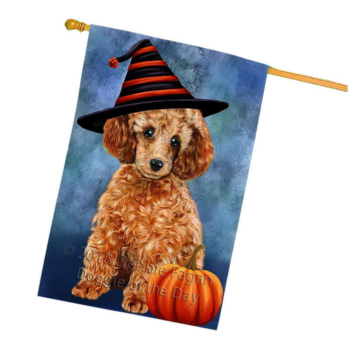 Happy Halloween Poodle Dog Wearing Witch Hat with Pumpkin House Flag FLG55159