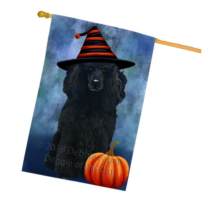 Happy Halloween Poodle Dog Wearing Witch Hat with Pumpkin House Flag FLG55160