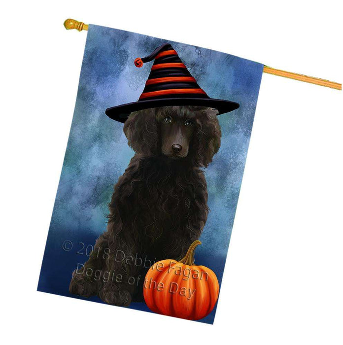 Happy Halloween Poodle Dog Wearing Witch Hat with Pumpkin House Flag FLG55161