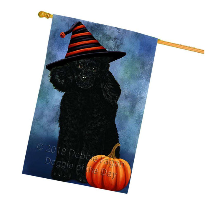 Happy Halloween Poodle Dog Wearing Witch Hat with Pumpkin House Flag FLG55162