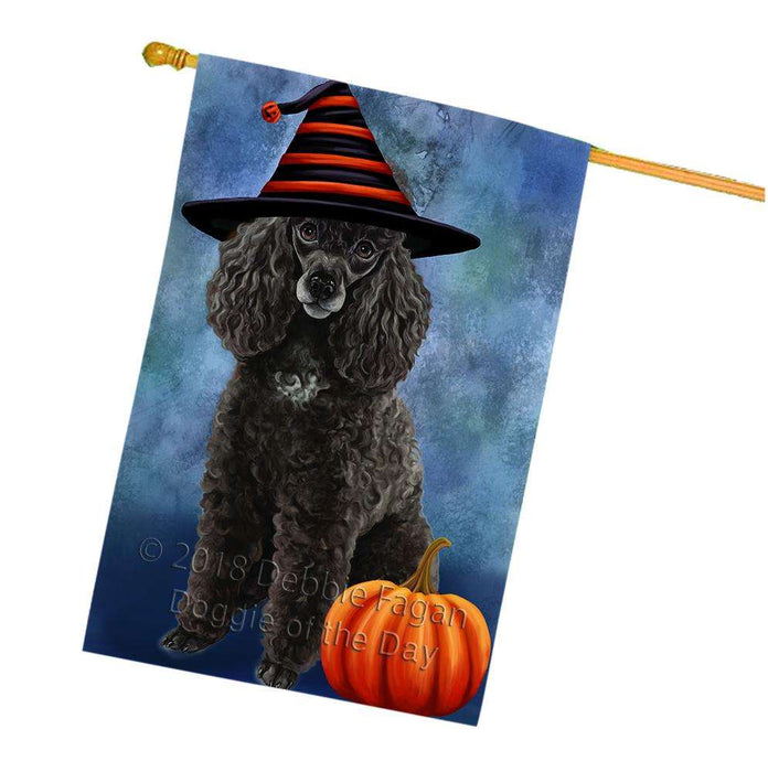 Happy Halloween Poodle Dog Wearing Witch Hat with Pumpkin House Flag FLG55163