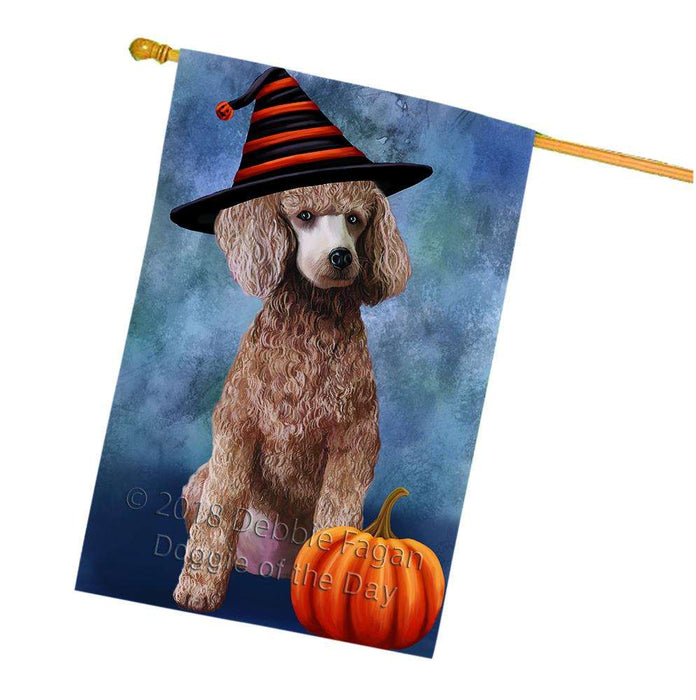 Happy Halloween Poodle Dog Wearing Witch Hat with Pumpkin House Flag FLG55164