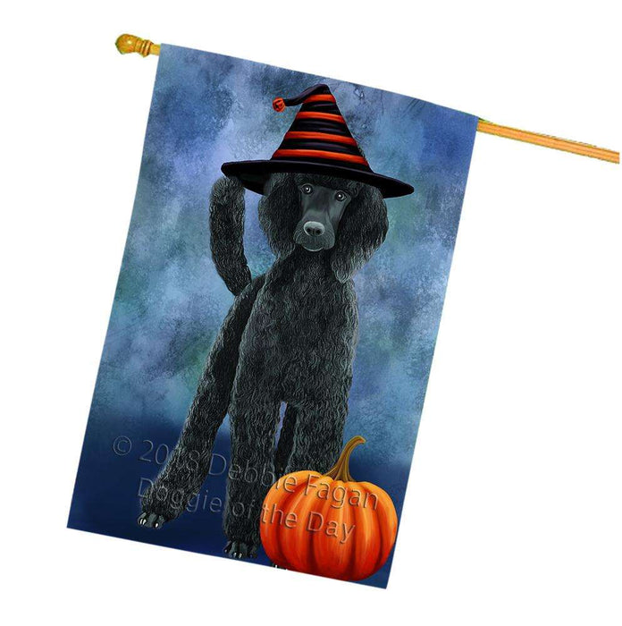 Happy Halloween Poodle Dog Wearing Witch Hat with Pumpkin House Flag FLG55165