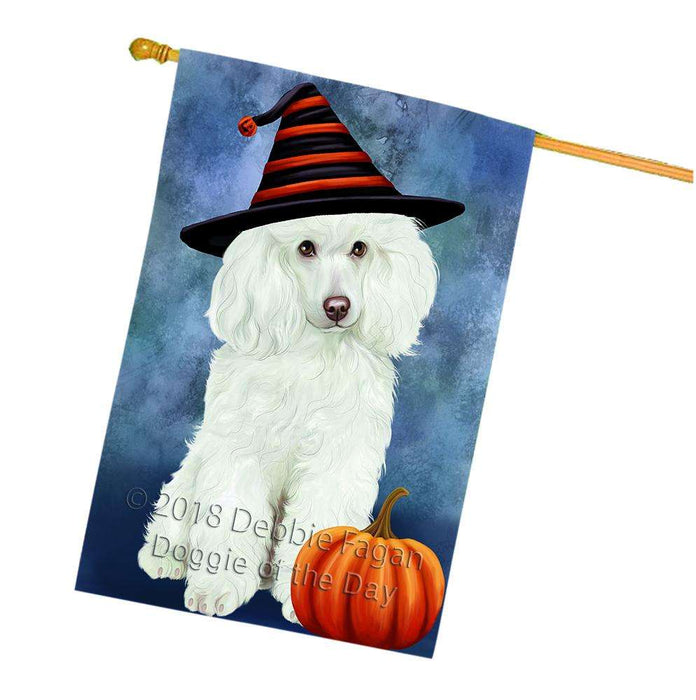 Happy Halloween Poodle Dog Wearing Witch Hat with Pumpkin House Flag FLG55168