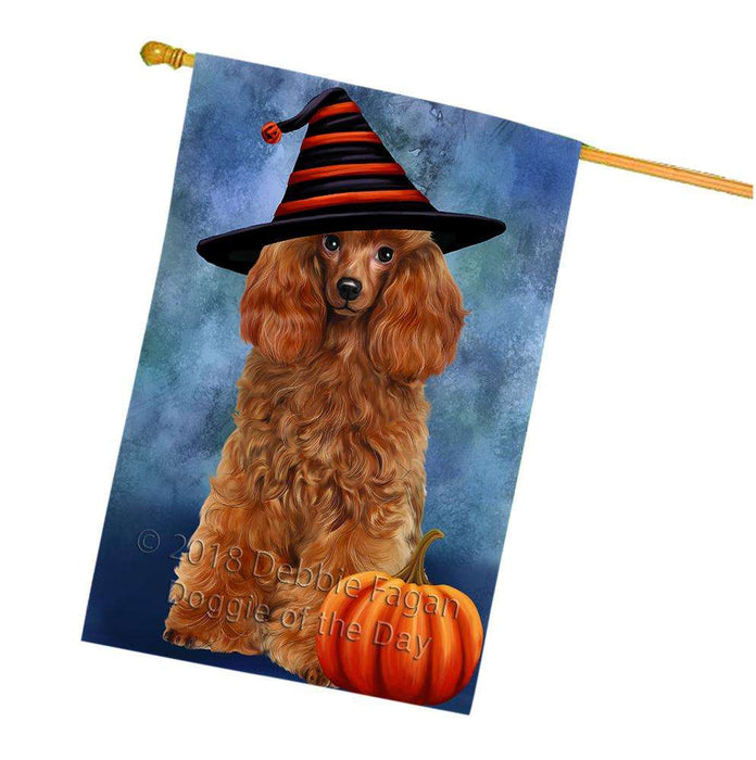 Happy Halloween Poodle Dog Wearing Witch Hat with Pumpkin House Flag FLG55169