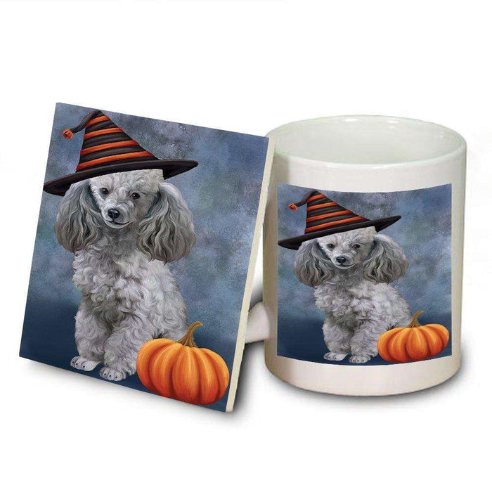 Happy Halloween Poodle Dog Wearing Witch Hat with Pumpkin Mug and Coaster Set
