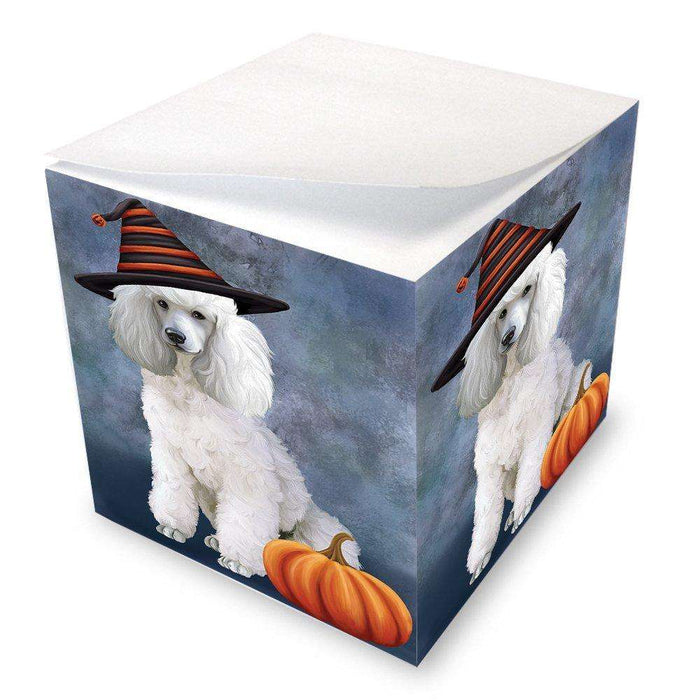 Happy Halloween Poodle Dog Wearing Witch Hat with Pumpkin Note Cube