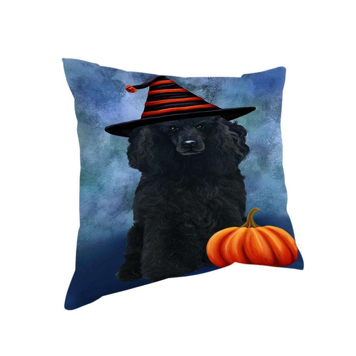 Happy Halloween Poodle Dog Wearing Witch Hat with Pumpkin Pillow PIL76196