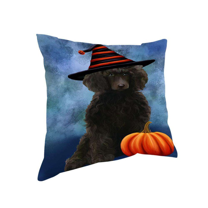 Happy Halloween Poodle Dog Wearing Witch Hat with Pumpkin Pillow PIL76200