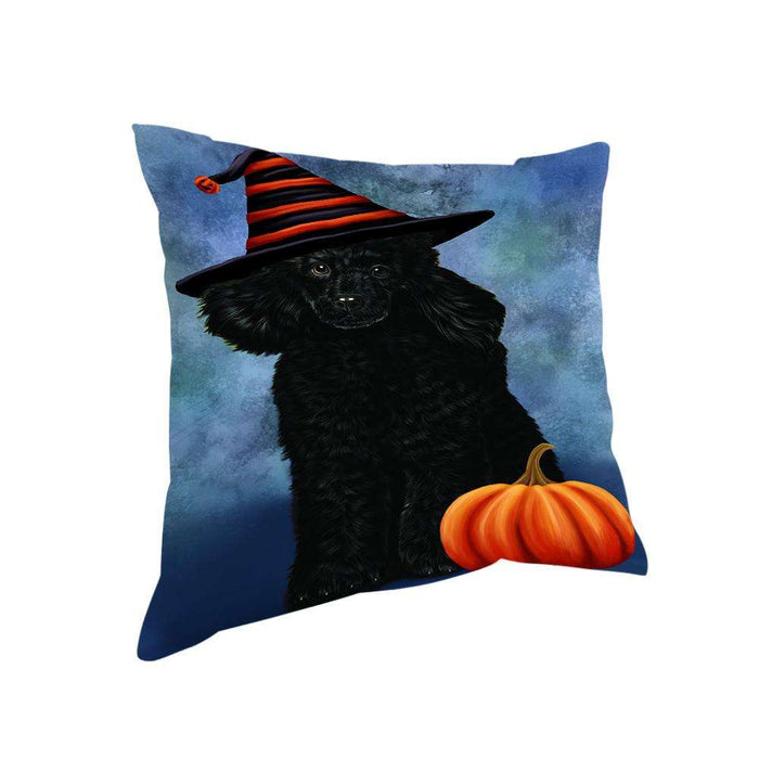 Happy Halloween Poodle Dog Wearing Witch Hat with Pumpkin Pillow PIL76204