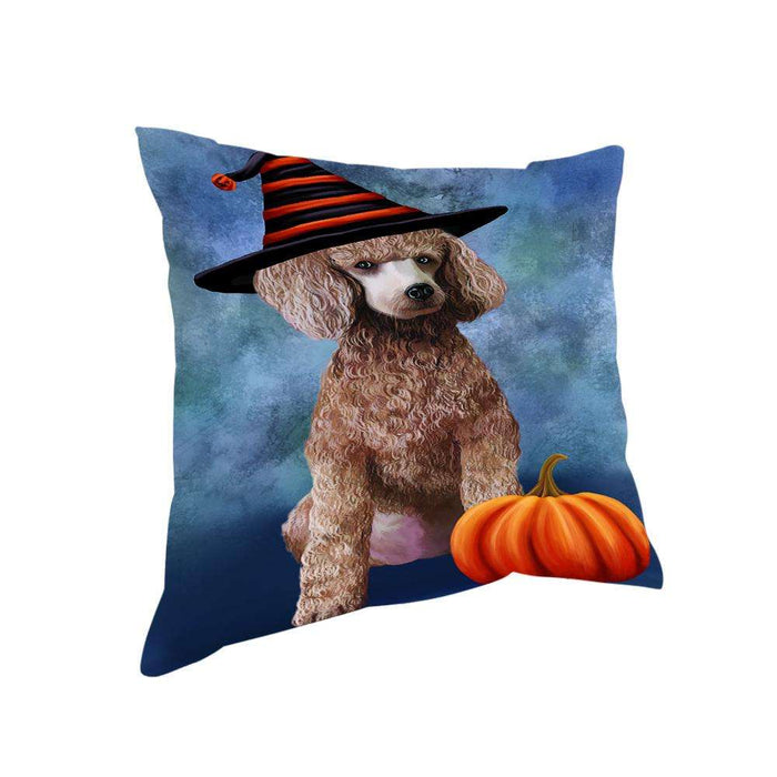 Happy Halloween Poodle Dog Wearing Witch Hat with Pumpkin Pillow PIL76212