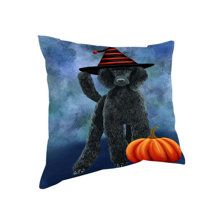 Happy Halloween Poodle Dog Wearing Witch Hat with Pumpkin Pillow PIL76216