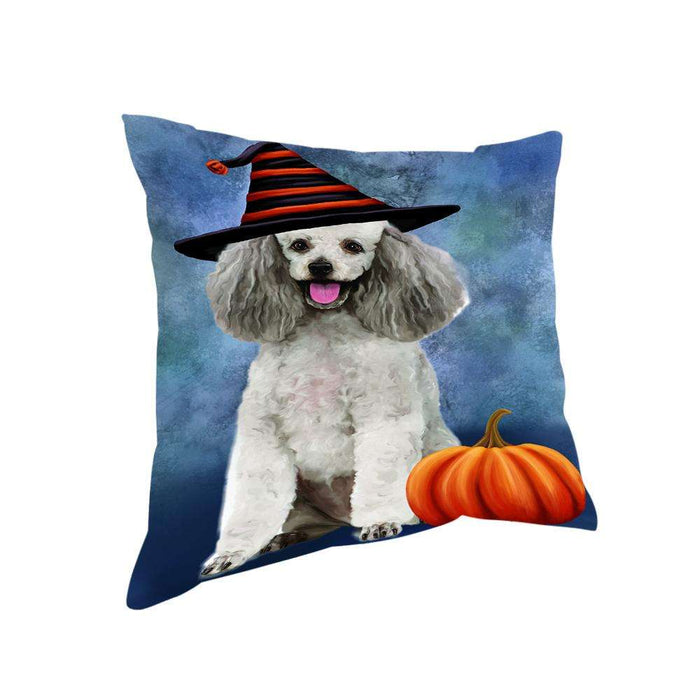 Happy Halloween Poodle Dog Wearing Witch Hat with Pumpkin Pillow PIL76224
