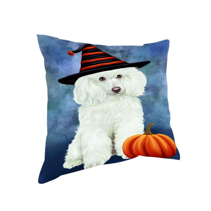 Happy Halloween Poodle Dog Wearing Witch Hat with Pumpkin Pillow PIL76228