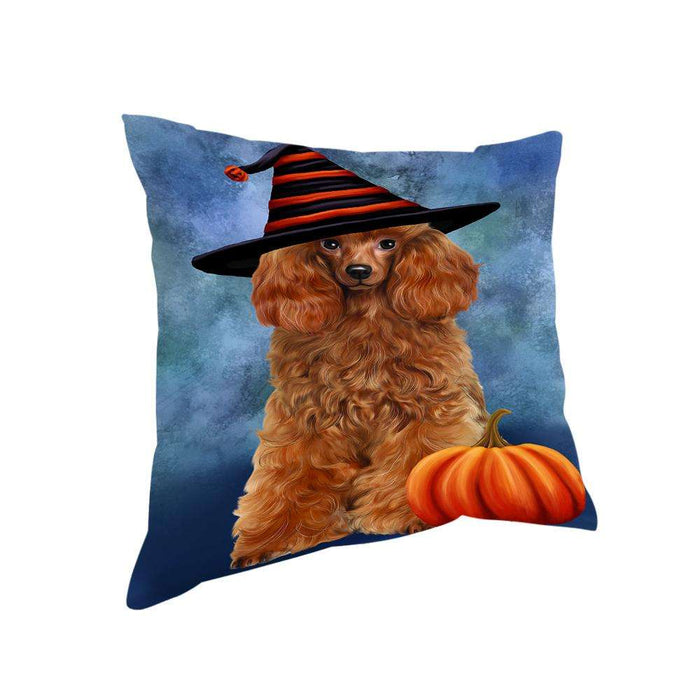 Happy Halloween Poodle Dog Wearing Witch Hat with Pumpkin Pillow PIL76232