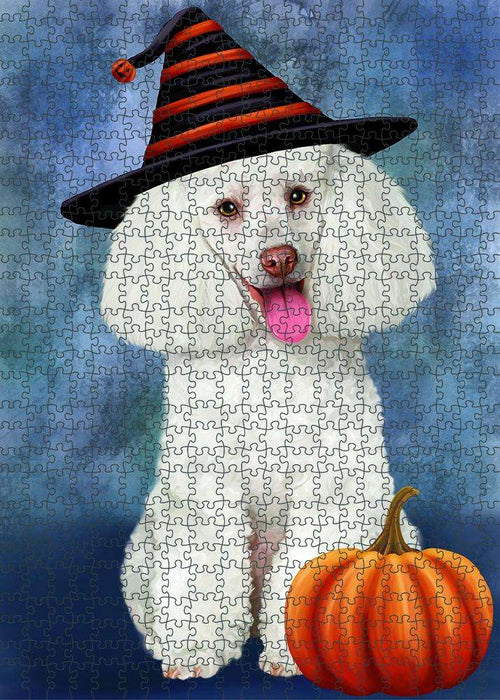 Happy Halloween Poodle Dog Wearing Witch Hat with Pumpkin Puzzle with Photo Tin PUZL86724