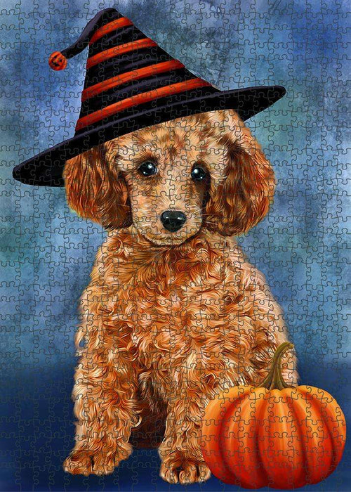 Happy Halloween Poodle Dog Wearing Witch Hat with Pumpkin Puzzle with Photo Tin PUZL87000