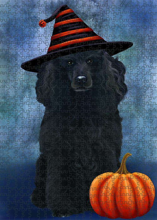 Happy Halloween Poodle Dog Wearing Witch Hat with Pumpkin Puzzle with Photo Tin PUZL87004