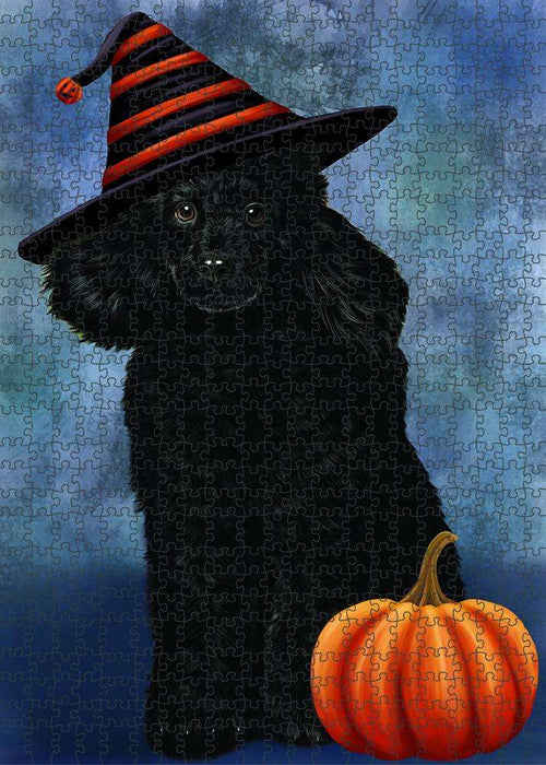 Happy Halloween Poodle Dog Wearing Witch Hat with Pumpkin Puzzle  PUZL87012