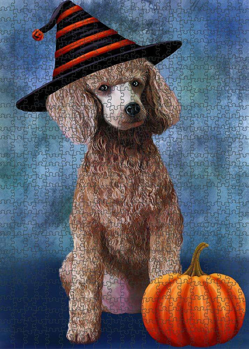 Happy Halloween Poodle Dog Wearing Witch Hat with Pumpkin Puzzle with Photo Tin PUZL87020