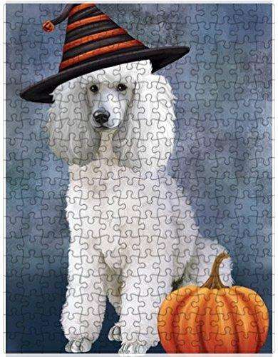 Happy Halloween Poodle Dog Wearing Witch Hat with Pumpkin Puzzle with Photo Tin