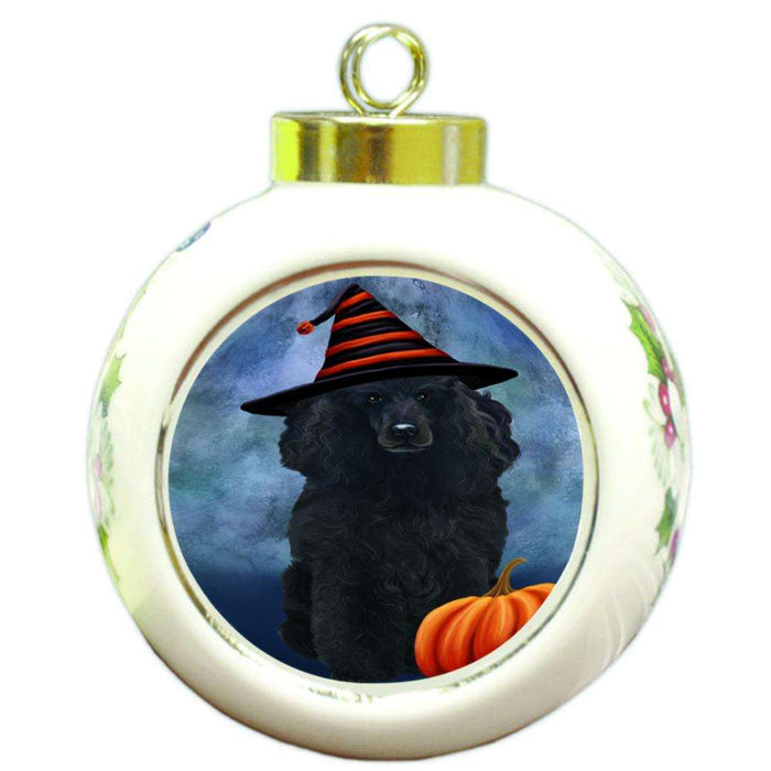 Happy Halloween Poodle Dog Wearing Witch Hat with Pumpkin Round Ball Christmas Ornament RBPOR54962