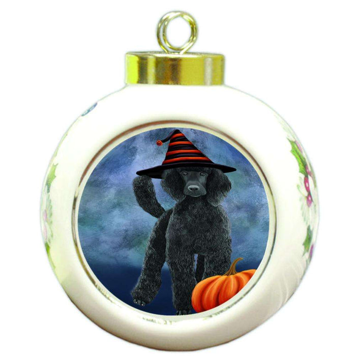 Happy Halloween Poodle Dog Wearing Witch Hat with Pumpkin Round Ball Christmas Ornament RBPOR54967