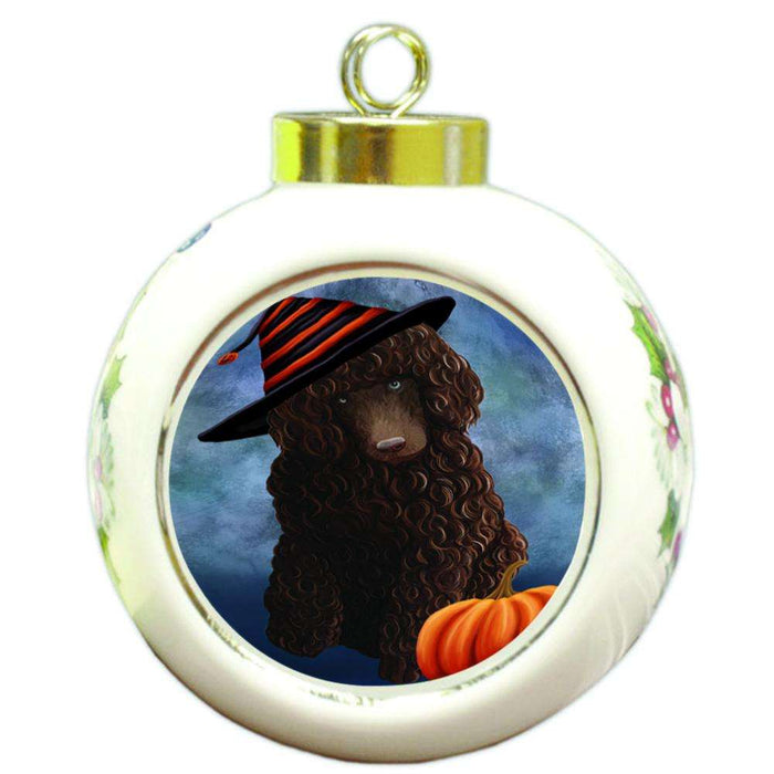 Happy Halloween Poodle Dog Wearing Witch Hat with Pumpkin Round Ball Christmas Ornament RBPOR54968