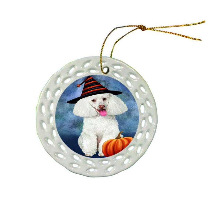 Happy Halloween Poodle Dog Wearing Witch Hat with Pumpkin Star Porcelain Ornament SPOR54883