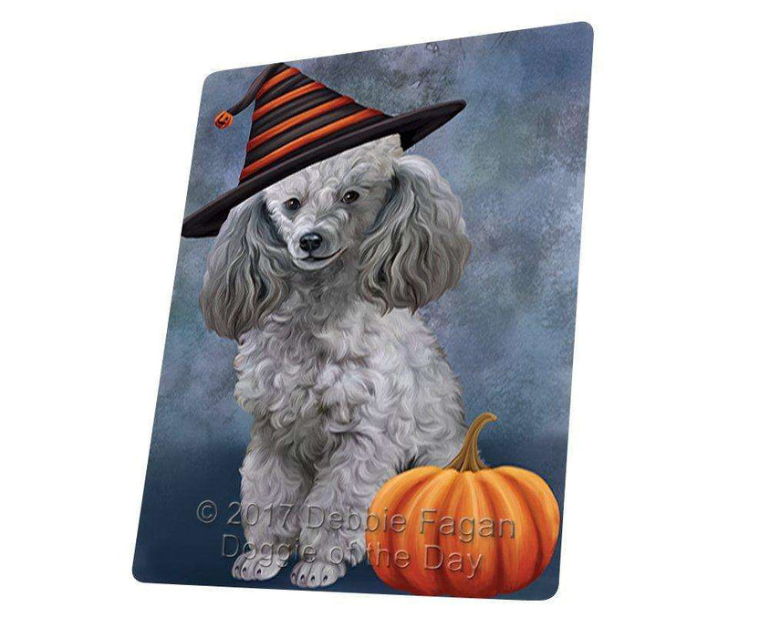Happy Halloween Poodle Dog Wearing Witch Hat with Pumpkin Tempered Cutting Board