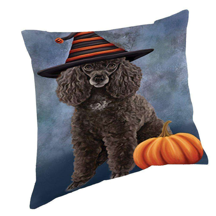 Happy Halloween Poodle Dog Wearing Witch Hat with Pumpkin Throw Pillow D103