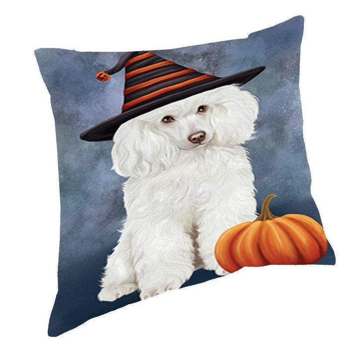 Happy Halloween Poodle Dog Wearing Witch Hat with Pumpkin Throw Pillow D113