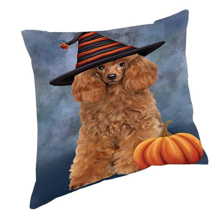 Happy Halloween Poodle Dog Wearing Witch Hat with Pumpkin Throw Pillow D115