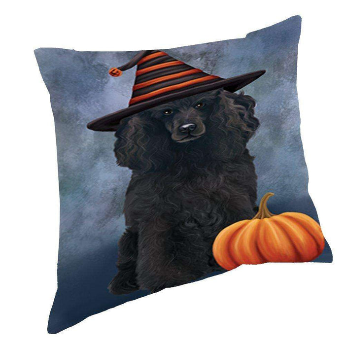 Happy Halloween Poodle Dog Wearing Witch Hat with Pumpkin Throw Pillow D117
