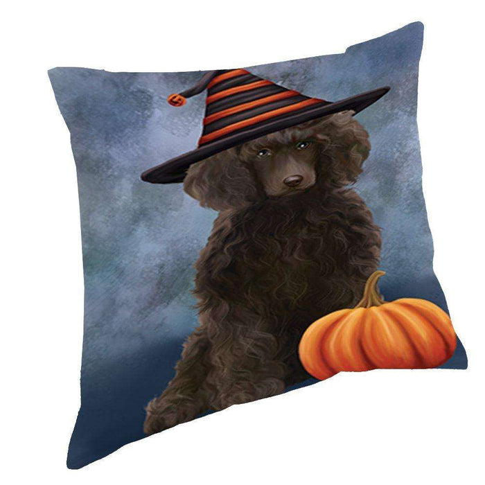 Happy Halloween Poodle Dog Wearing Witch Hat with Pumpkin Throw Pillow D119