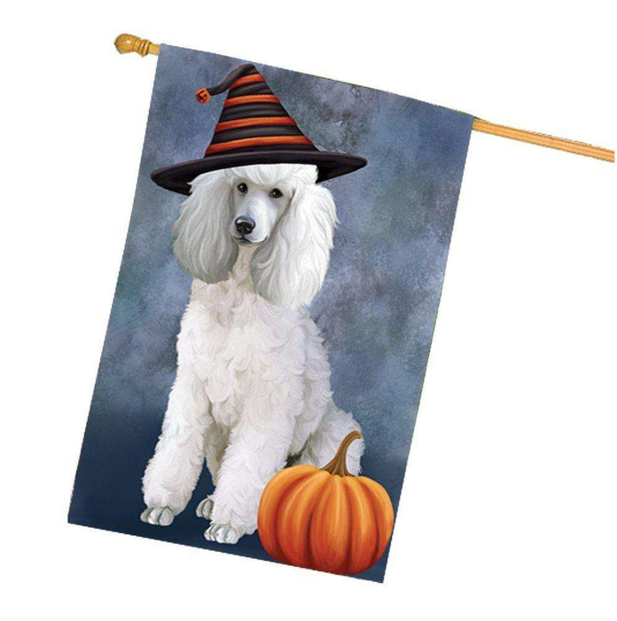 Happy Halloween Poodles Dog Wearing Witch Hat with Pumpkin House Flag