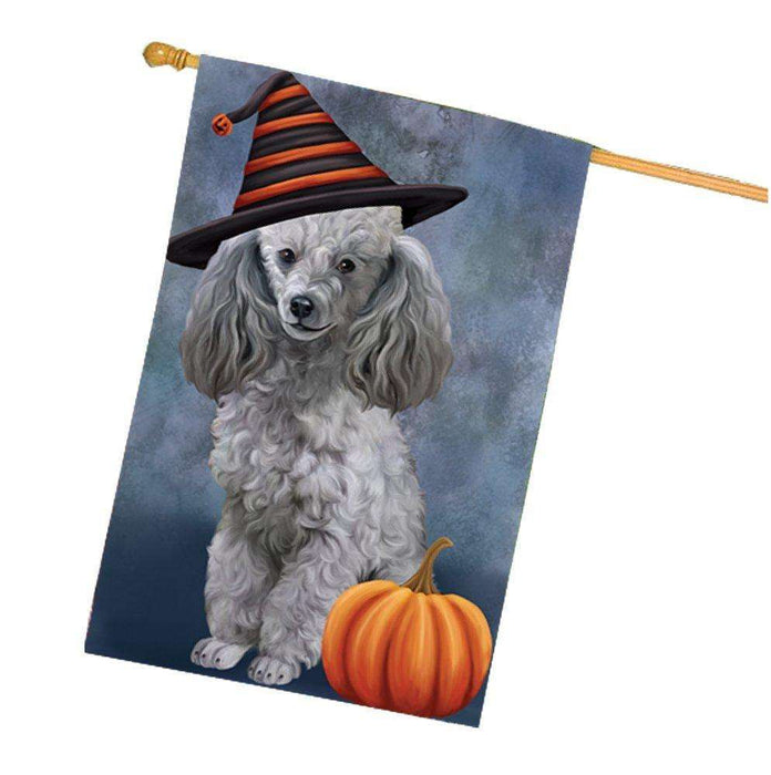 Happy Halloween Poodles Dog Wearing Witch Hat with Pumpkin House Flag