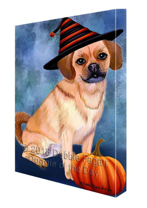 Happy Halloween Puggle Dog Wearing Witch Hat with Pumpkin Canvas Print Wall Art Décor CVS112598