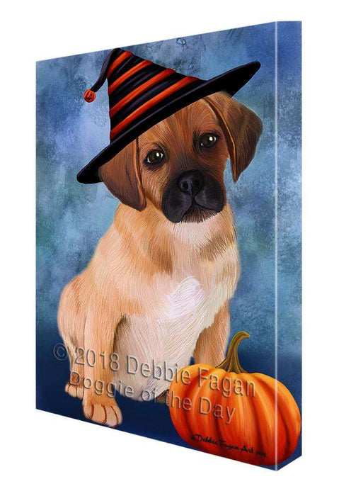 Happy Halloween Puggle Dog Wearing Witch Hat with Pumpkin Canvas Print Wall Art Décor CVS112607