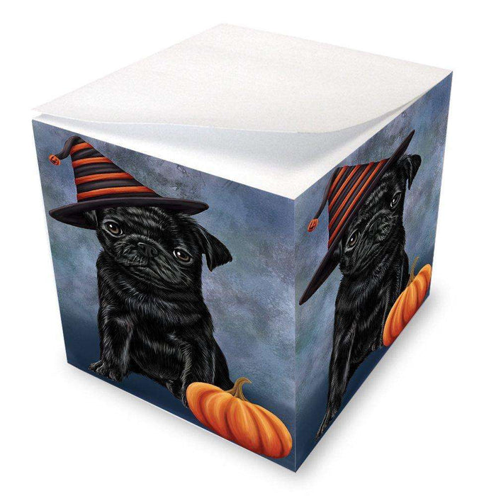 Happy Halloween Pugs Dog Wearing Witch Hat with Pumpkin Note Cube