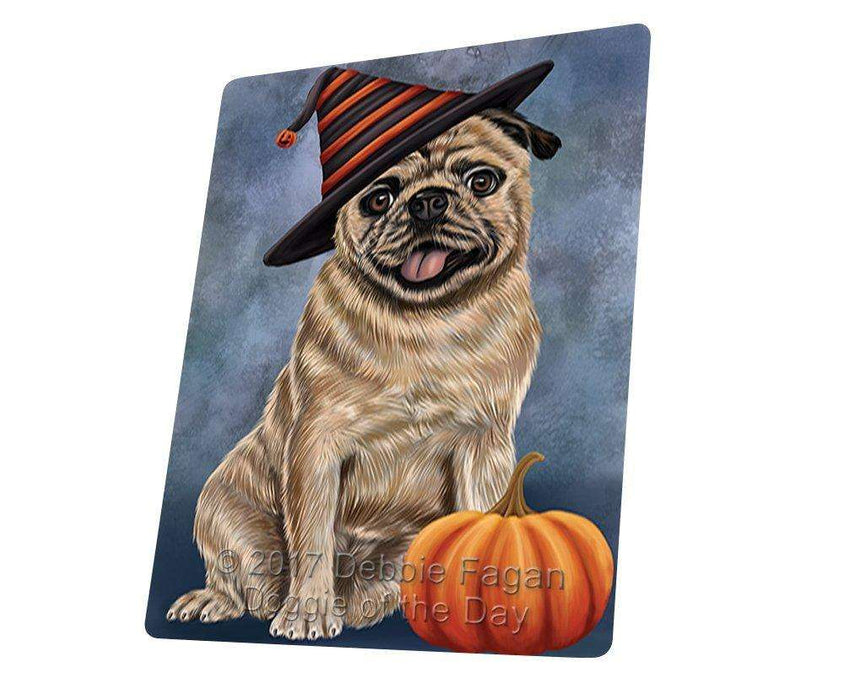 Happy Halloween Pugs Dog Wearing Witch Hat with Pumpkin Tempered Cutting Board