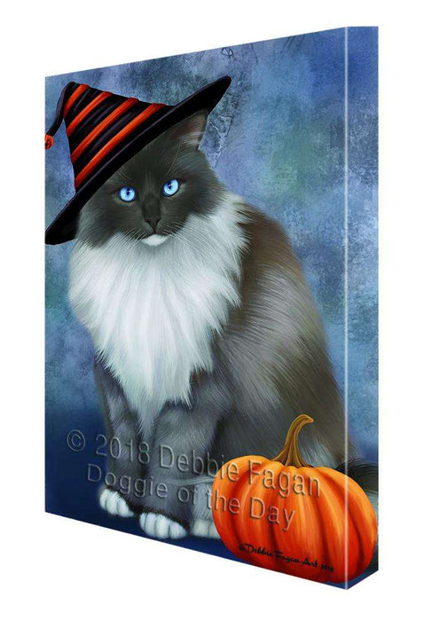 Happy Halloween Ragdoll Cat Wearing Witch Hat with Pumpkin Canvas Print Wall Art Décor CVS111905