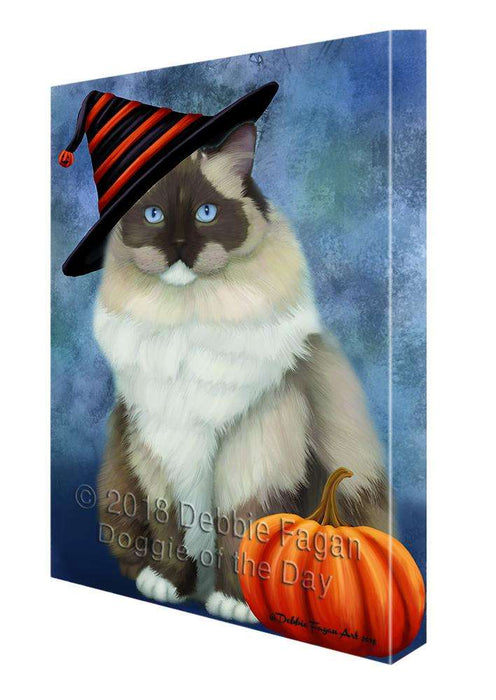 Happy Halloween Ragdoll Cat Wearing Witch Hat with Pumpkin Canvas Print Wall Art Décor CVS111914
