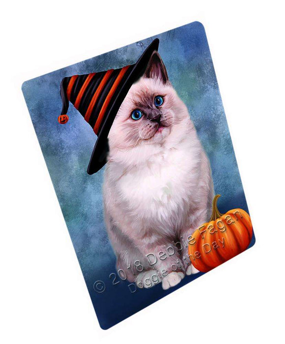 Happy Halloween Ragdoll Cat Wearing Witch Hat with Pumpkin Cutting Board C69126