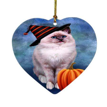 Happy Halloween Ragdoll Cat Wearing Witch Hat with Pumpkin Heart Christmas Ornament HPOR54894