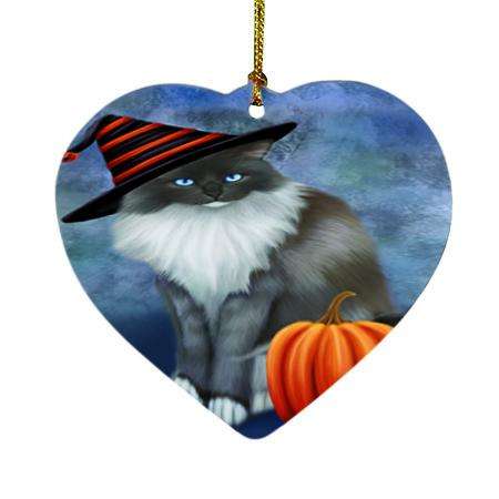 Happy Halloween Ragdoll Cat Wearing Witch Hat with Pumpkin Heart Christmas Ornament HPOR54895