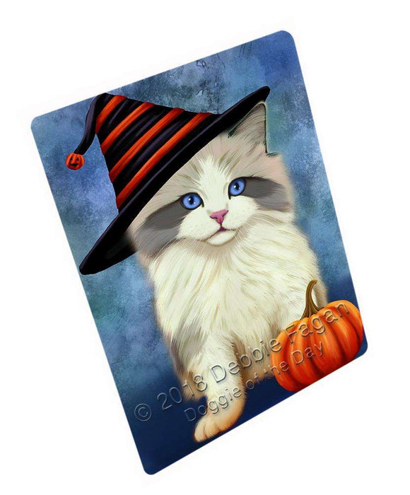 Happy Halloween Ragdoll Cat Wearing Witch Hat with Pumpkin Large Refrigerator / Dishwasher Magnet RMAG90264