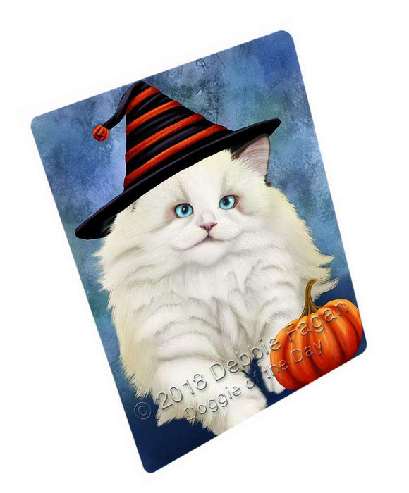 Happy Halloween Ragdoll Cat Wearing Witch Hat with Pumpkin Large Refrigerator / Dishwasher Magnet RMAG90270