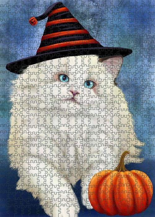 Happy Halloween Ragdoll Cat Wearing Witch Hat with Pumpkin Puzzle with Photo Tin PUZL86748