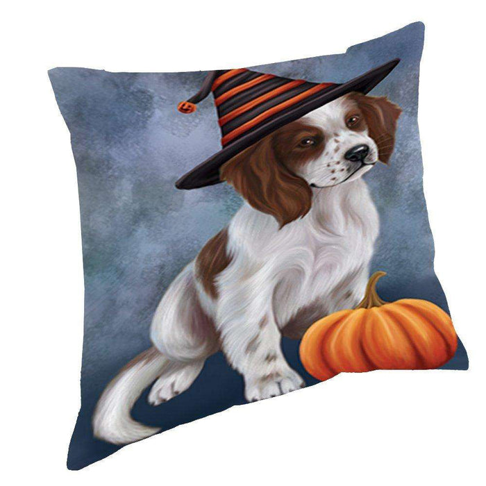 Happy Halloween Red And White Irish Setter Puppy Dog Wearing Witch Hat with Pumpkin Throw Pillow D133